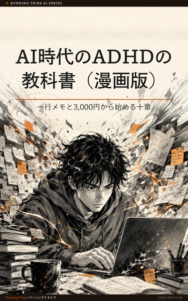 AI時代のADHDの教科書(漫画版): 一行メモと3,000円から始める十章 (株式会社バーニングトライブ) 表紙