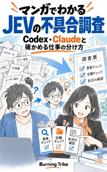 マンガでわかる JEVの不具合調査: Codex・Claudeと、確かめる仕事の分け方 表紙